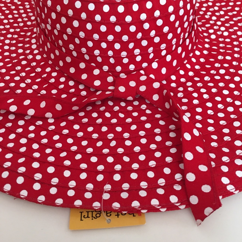 Vintage style Hatagirl Retro Wide brim Sunhat Red Polka dot - Picture 8 of 8